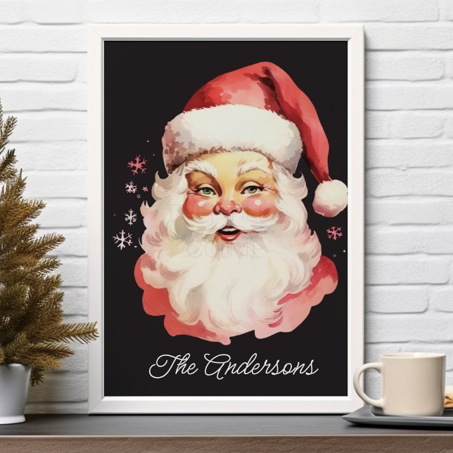 Black Vintage Retro Santa Claus Family Christmas Poster (Creator Uploaded)