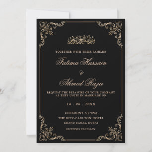Black Vintage Romantic Script Muslim Wedding Invitation
