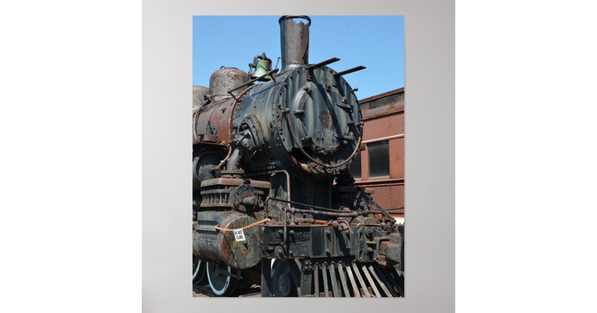 Black Vintage Rusty Steam locomotive Train Engine Poster | Zazzle