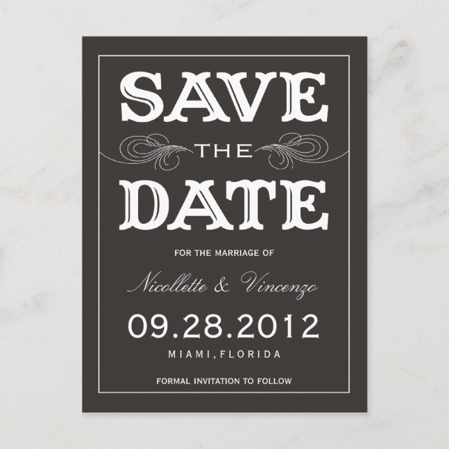 BLACK VINTAGE | SAVE THE DATE ANNOUNCEMENT POSTCARD (Front)