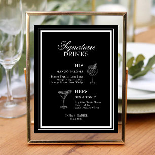 Black Vintage Signature Drinks Wedding Menu