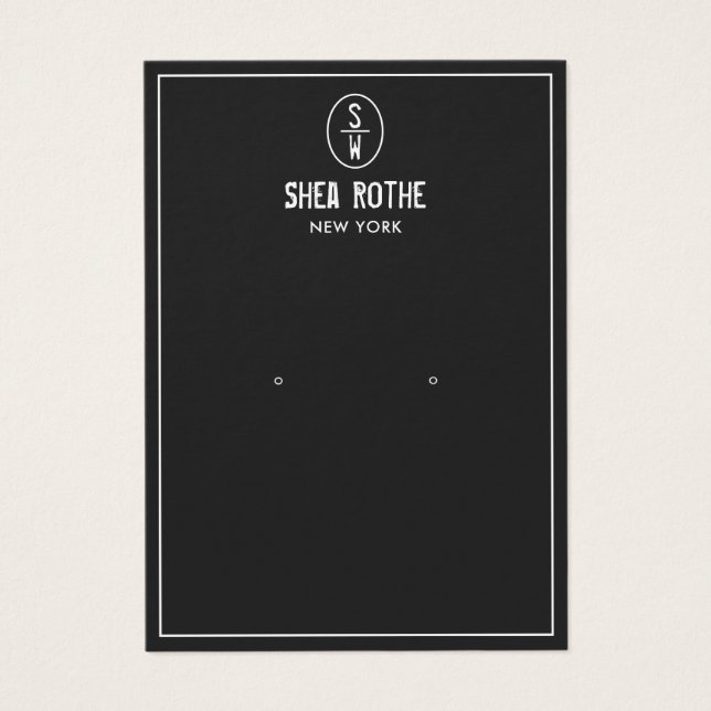 Black Vintage Stamp Monogram Earring Display Card (Front)