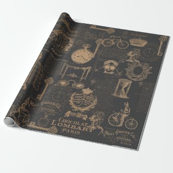 Black Vintage Style Wrapping Paper by MarceeJean at Zazzle