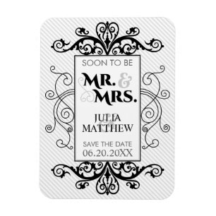 Black Vintage Swirls Save The Date Wedding Magnet