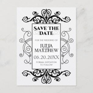 Black Vintage Swirls Wedding Save The Date Announcement Postcard