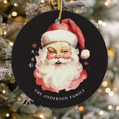 Christmas Ornaments 18 Black Vintage Watercolor Santa Claus Christmas Ceramic Ornament
