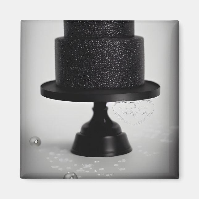 Black Vintage Wedding Cake & Stand Magnet (Front)