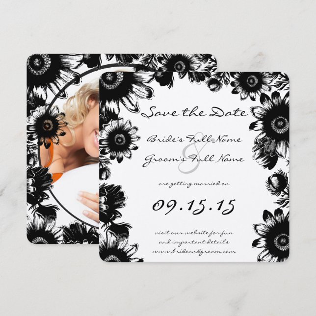 Black Vintage Wildflower Floral Wedding Invitation (Front/Back)
