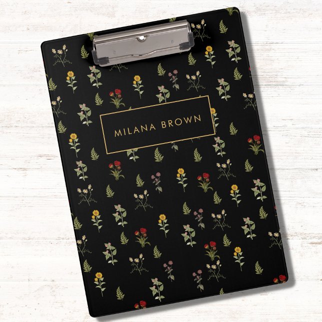 Black Vintage Wildflower Flower Pattern Clipboard (Creator Uploaded)