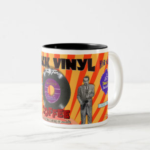 BLACK VINYL BRAND COFFEE---SPOOF! Two-Tone COFFEE MUG