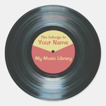 Black Vinyl Music Library Record Label Stickers by DigitalDreambuilder at Zazzle