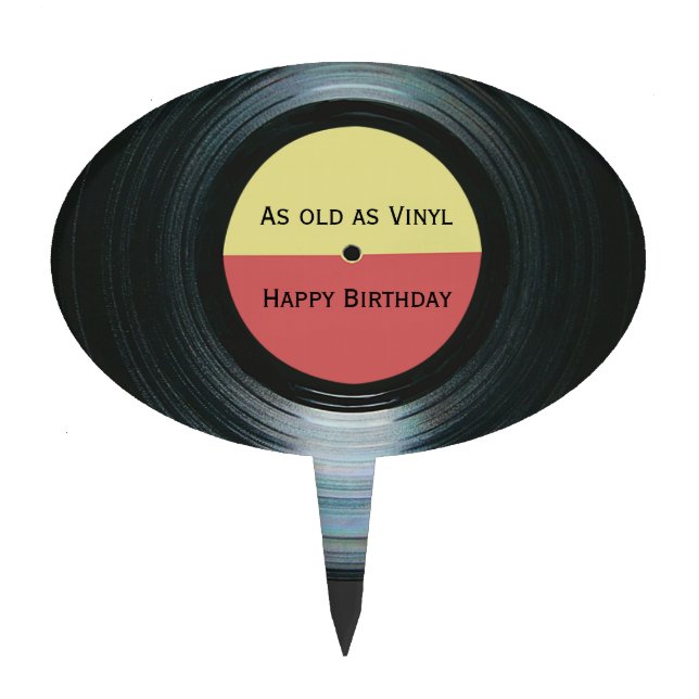 Black Vinyl Music Record Label Birthday Cake Topper (Front)