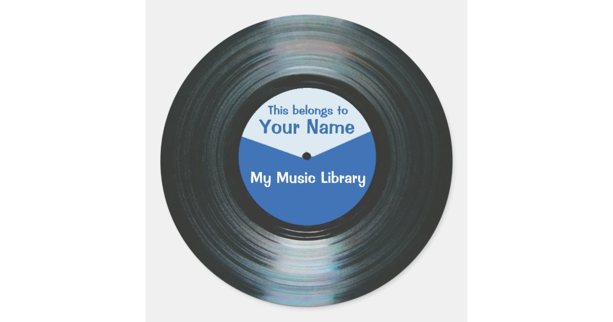 Black Vinyl Music Record Label Stickers Blue | Zazzle