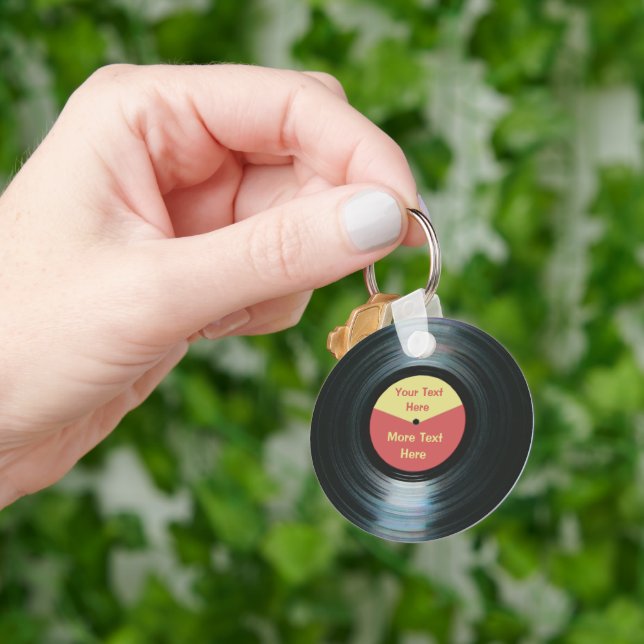 Black Vinyl Music Red and Yellow Record Keyring (Hand)