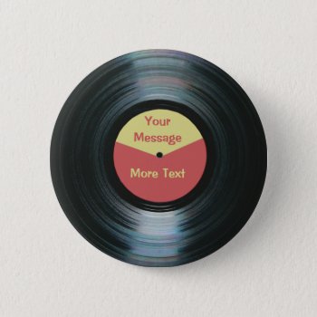 Black Vinyl Music Red And Yellow Record Label Pinback Button by DigitalDreambuilder at Zazzle