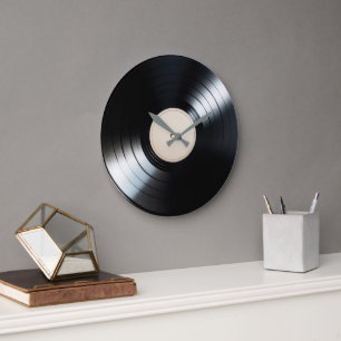 Black Vinyl Record LP Large Clock
