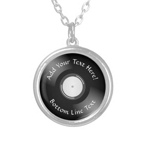 Black Vinyl Record Personalized Music Silver Plated Necklace
