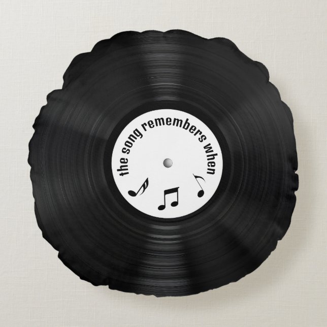Black Vinyl Record With Song Title Round Pillow (Front)