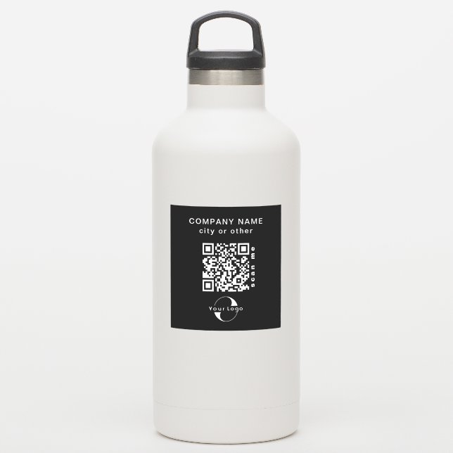Black Vinyl square Business QR code Water Bottle Sticker (Waterbottle)