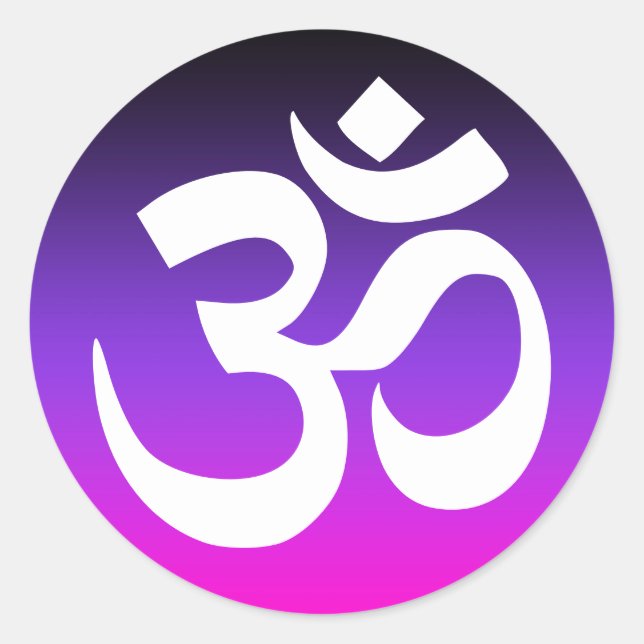 Black Violet and Hot Pink Ombre Om Symbol Classic Round Sticker (Front)