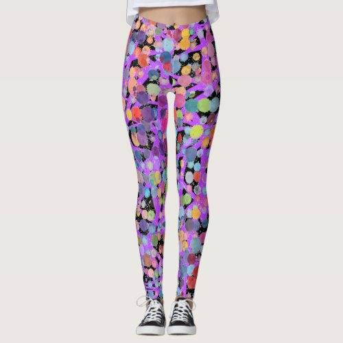 Black Violet and Watercolor Yoga Pants Leggings