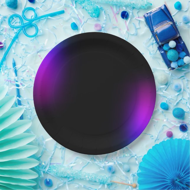 Black Violet Gradient Glow Paper Plates (Party)