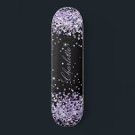 Black violet lavender glitter dust name elegant skateboard<br><div class="desc">A black background. Personalize and add your name.  Decorated with violet,  lavender colored faux glitter dust. The name is written with a modern hand lettered style script.</div>