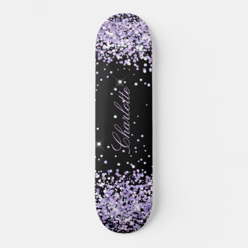 Black violet lavender glitter dust name elegant skateboard