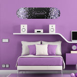 Black violet lavender glitter dust name elegant skateboard<br><div class="desc">A black background. Personalize and add your name.  Decorated with violet,  lavender colored faux glitter dust. The name is written with a modern hand lettered style script.</div>