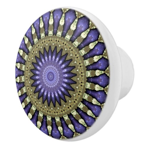 Black Violet Purple Faux Gold Mandala Pattern Ceramic Knob