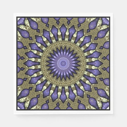 Black Violet Purple Faux Gold Mandala Pattern Napkins