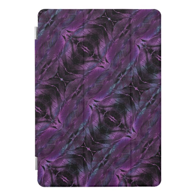Black Violet Purple Feathered Diagonal Design iPad Pro Cover (Front)