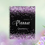 Black violet purple glitter name appointment 2024 planner<br><div class="desc">Black background. Violet,  purple faux glitter dust.  Personalize and add a year and name.  White letters.</div>