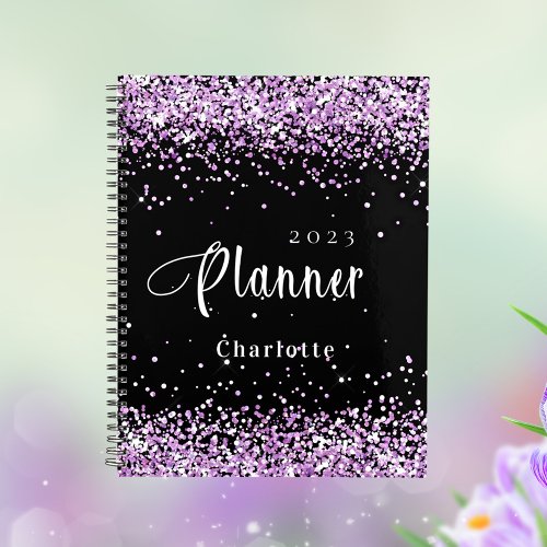 Black violet purple glitter name appointment 2025 planner