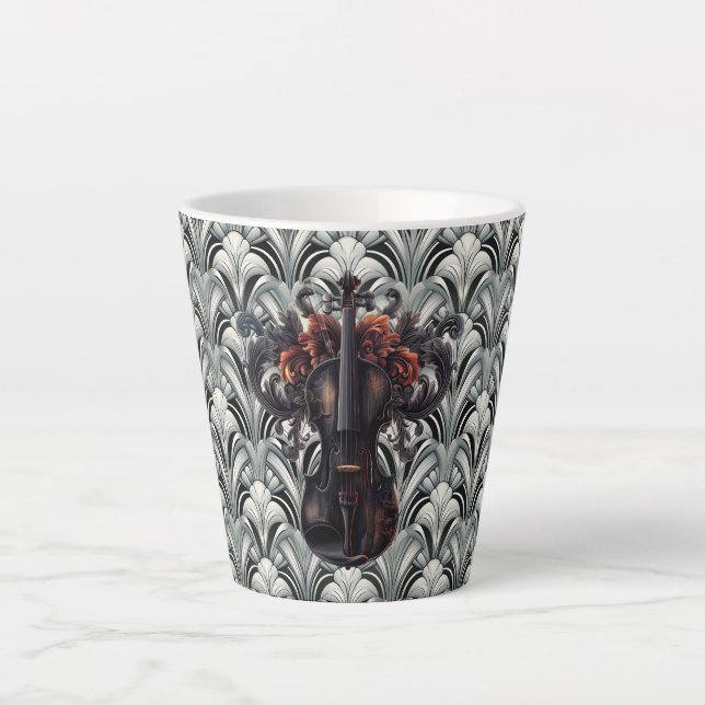 Black Violin in Art Deco GMajor Ceramic Latte Mug (Front)