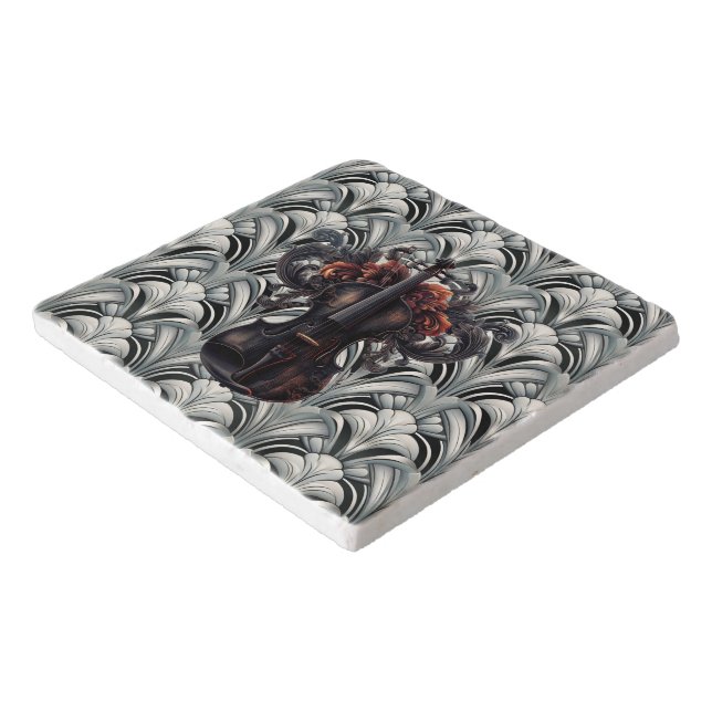 Black Violin in Art Deco GMajor Marble Trivet (Corner)
