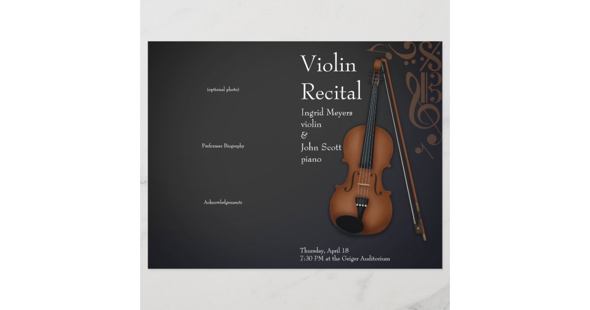 Black Violin Viola Folded Recital Concert Program | Zazzle