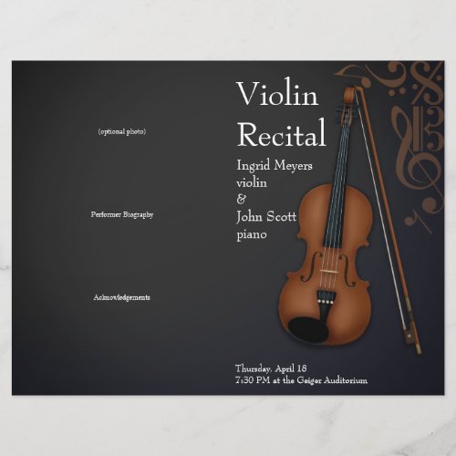 Black Violin Viola Folded Recital Concert Program