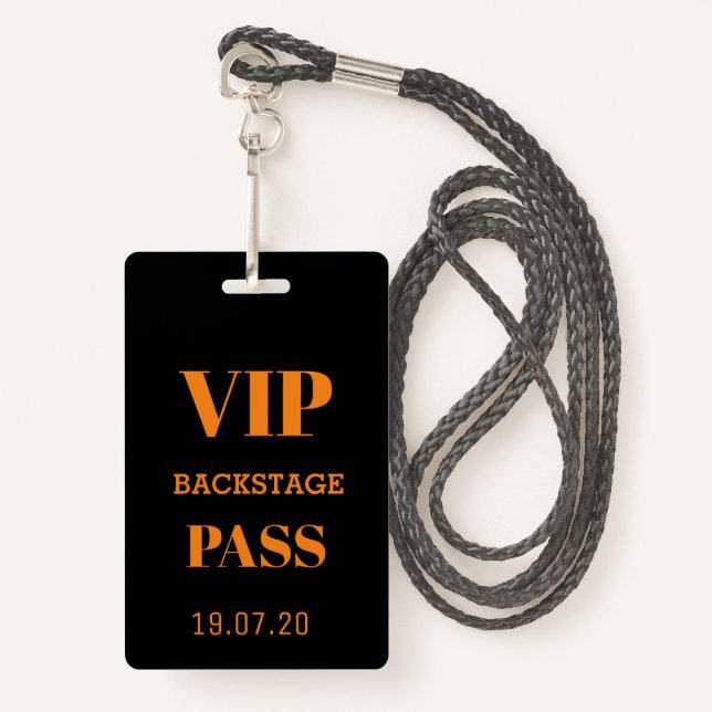 Black VIP Backstage All Access Pass Concert  Badge (Front with Lanyard)