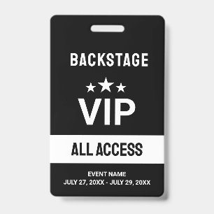 Black VIP Backstage All Access Pass ID Badge