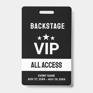 Black VIP Backstage All Access Pass ID Badge