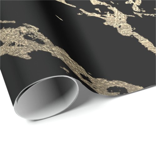 Black VIP Foxier Gold Marble Shiny Glam Wrapping Paper