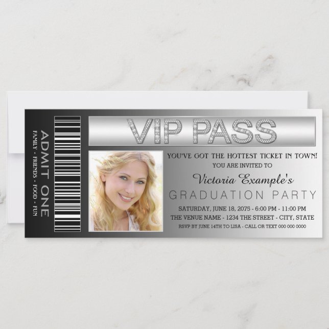 Black VIP Pass Admission Ticket Graduation Party Invitation (Front)