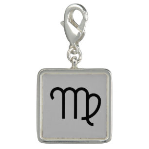 Black Virgo Astrology Sign on Matte Silver Charm