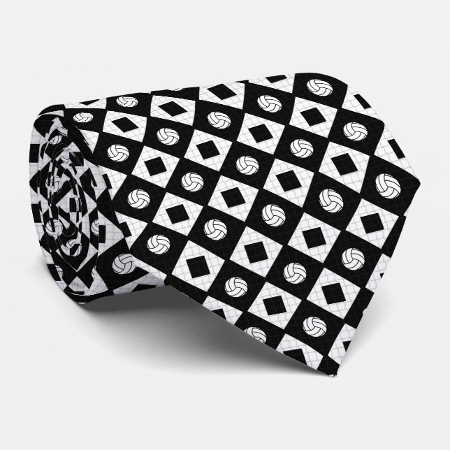 Black Volleyball Argyle Pattern Neck Tie (Rolled)