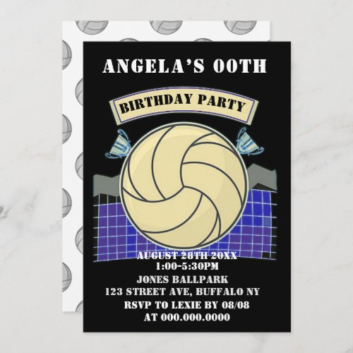 Black Volleyball Birthday Party Invites