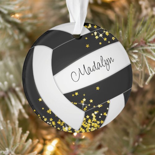 black volleyball with tiny gold stars ornament