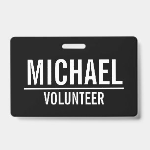 Black Volunteer Badge with Custom Name