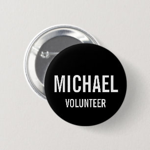 Black Volunteer Badge with Custom Name Button