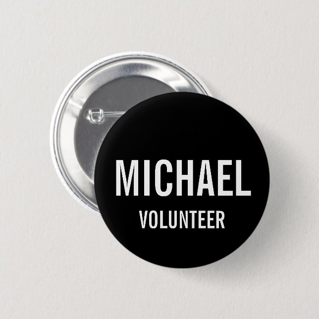 Black Volunteer Badge with Custom Name  Button (Front & Back)